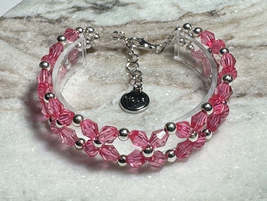 Pink and Silver Beaded Bracelet with Lobster Clasp and Hope Charm - $5.99