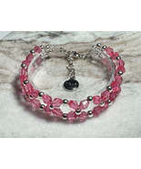 Pink and Silver Beaded Bracelet with Lobster Clasp and Hope Charm - $8.19 CAD