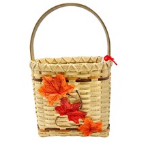 Handmade Basket Falling Leaves Oval Shaped with Handle Autumn Leaves Dec... - $39.60