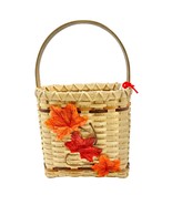 Handmade Basket Falling Leaves Oval Shaped with Handle Autumn Leaves Decoration - $39.60