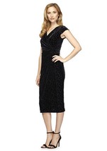 New Alex Evenings Black Velvet Floral Faux Wrap Midi Dress Size 14 $170 - $99.89