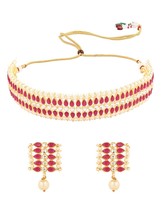 Gold Plated Traditional Kundan Pearl Choker Necklace Jewellery Set For Women And - £21.32 GBP