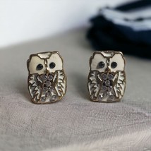 Mini Owl Enamel Rhinestone Vintage Earrings Womens Jewelry Costume Fashion - £11.03 GBP