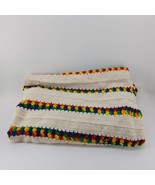 Afghan Blanket Crochet Scalloped Beige Striped Rainbow 84&quot; x 60&quot; - £37.95 GBP