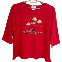 Quacker Factory Embellished Patriotic Top 2X Sequins Bikes Flags Red Vintage - £25.27 GBP