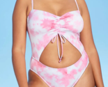 Juniors&#39; One Piece Cut Out Swimsuit - Xhilaration Pink Tie-Dye Size Large - £12.22 GBP