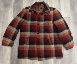 Vtg Pendleton Wool Car Coat Rancher Plaid Collar Jacket Oversize Buttons - £43.66 GBP