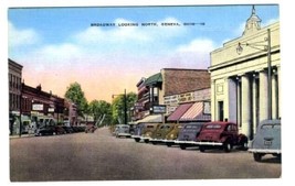 Broadway Looking North in Geneva Ohio Linen Postcard - $9.90