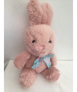 Walmart Pink Easter Bunny Rabbit Plush Stuffed Animal Blue Bow Sitting - £23.34 GBP