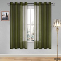 Olive Green Faux Linen Look Voile Drapes Grommet Top Window Curtain Panel 52 X - $33.95