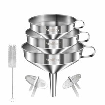 Stainless Steel Funnel, 3 Pack Kitchen Funnel With 2 Removable Strainer ... - £28.34 GBP