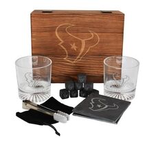 Houston Texans Drinkware Set Glasses Wood Box Coasters Cooling Cubes NFL - €71,12 EUR