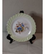 Vintage 8&quot; Green Hand Painted Plate with Swirl Rim - Floral Center - Gol... - $8.90