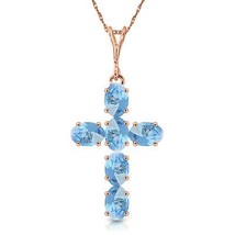 1.5 Carat 14K Solid Rose Gold Cross Gemstone Necklace Natural Blue Topaz 14&quot;-24&quot; - £311.25 GBP