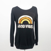 Good Vibes Rainbow Womens Tecrew Sweatshirt Black Yellow Graphic Long Sl... - £21.21 GBP