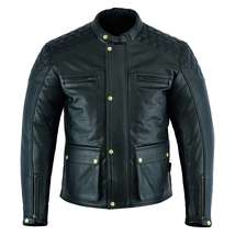 Black Armored Motorbike Cow Leather Motorcycle Coat Biker Style Cargo Jacket - $219.99