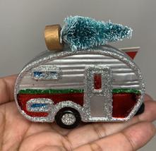 Camper Christmas Ornaments Glitter Silver Airstream, NEW - £10.30 GBP
