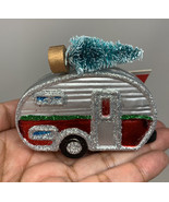 Camper Christmas Ornaments Glitter Silver Airstream, NEW - £10.27 GBP