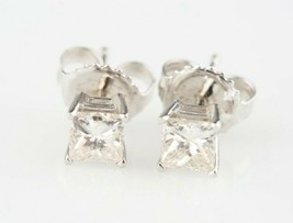 Gorgeous 0.61 Ct Princess Cut Diamond Stud Earrings in 14k White Gold Settings - $890.98