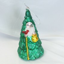 Santa Tree Hand Blown Painted Oversized Mercury Glass Ornament Dept 56 8 1/2&quot; T - £48.64 GBP