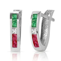 1.28 Carat 14K Solid White Gold Tri Gem Oval Hoop Gemstone Earrings - £316.86 GBP