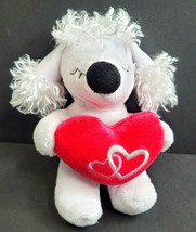 Dan Dee Curly Poodle Stuffed Animal Dog Plush 7&quot; White Red Hearts Valentine - £11.31 GBP