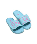 Polo Ralph Lauren Kids Girls Blue Pink Split Box Logo Slide Slippers, Sz... - $60.93 CAD