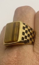 Vintage de Tigre Ojo Hombres Anillo Dorado Inoxidable Acero Genuino Talla - £31.97 GBP