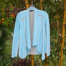 Alberto MAKALI Faux Suede Waterfall Jacket Blue White Mesh Top Open Size XS - £42.21 GBP