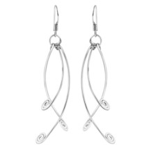 Mobile Trio of Floating Curvy Sticks Spiral Sterling Silver Dangle Earrings - £15.95 GBP