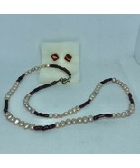 Vintage Beaded Necklace &amp; Earrings Set Red White Snallygaster store EUC - £30.36 GBP