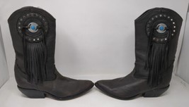Vintage Zodiac USA Women&#39;s 9 M Black Leather Concho Fringe Cowboy Wester... - £114.47 GBP