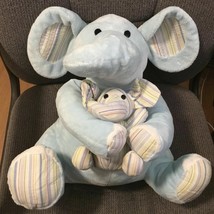 Animal Alley 17 in Blue Elephant Mama &amp; Baby Striped Large Plush Stuffed... - $18.81