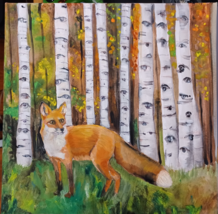 Original Oil Canvas Painting 14 X 14 Fox Art - $90.00
