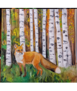 Original Oil Canvas Painting 14 X 14 Fox Art - $90.00