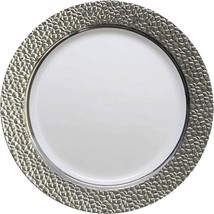 10.25&quot; Round Plastic White Dinner Charger Plates With Silver Rim Design 10pcs - £18.75 GBP
