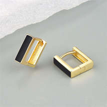 Black Enamel &amp; 18K Gold-Plated Square Huggie Earrings - £10.35 GBP