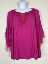 Avenue VIP Knits Womens Plus Size 30/32 (4X) Fusha Fringe Top Elbow Sleeve - $16.70