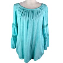 Floral &amp; Ivy Top Boho Blouse Turquoise Medium Lace Cutouts M New - £22.96 GBP