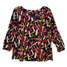 Thomas Mason Womens S Geometric Print 3/4 Sleeve Faux Button Closure Artsy Top - £17.60 GBP