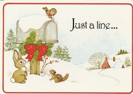 Vintage Postcard Christmas Bunny Chipmunk Bird at Mailbox Drawing Board Unused - £5.44 GBP