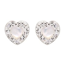 Glowing Heart Mother of Pearl Crystal Frame Sterling Silver Stud Earings - £9.40 GBP