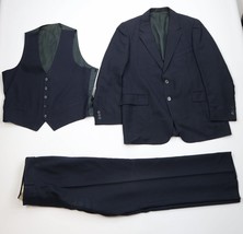 Vtg 70s Streetwear Mens 44R Distressed 3 Piece Pinstriped Knit Suit Wedd... - $138.55