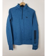 Pink Brand Blue Pullover Sweater Medium Quarter Zip Activewear Thumb Holes - $24.43 CAD