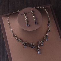 Baroque Retro Bronze Black Crystal Bridal Jewelry Sets Rhinestone Tiara Crown Ea - £36.10 GBP