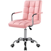Pink Modern Faux Leather Mid-Back Swivel Office Chair with Armrests and Wheels - £164.33 GBP
