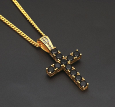 4ct Round Cut Lab-Created Black Onyx Christ Cross Pendant 14k Yellow Gold Plated - £79.57 GBP