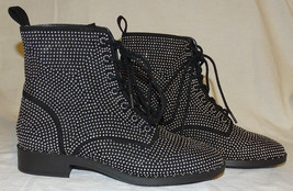 New Forever 21 Black Silver Studded Lace Up Ankle Low Heel Flat Boots Sz 6 - £10.31 GBP