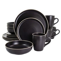 Gibson Elite Serenade 16 Piece Round Stoneware Dinnerware Set in Black - £70.13 GBP