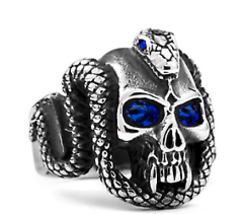 Crystal Blue Eye Skull With Serpent Snake Metal Biker Mens brx019 Biker Punk New - £7.55 GBP